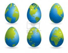 six blue and green eggs with the earth in them