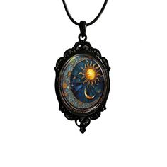 PRICES MAY VARY. Gothic Necklace: Black retro frame, paired with deep blue sky and sun moon patterns, creating an ancient and mysterious atmosphere, or paired with pumpkin patterns, the collision of dark style and bright pumpkin has a strong visual impact Material: The vintage Halloween necklace is made of alloy and has the characteristic of being sturdy and not easily damaged Occasion: Gothic sun moon necklace suitable for Halloween parties, role-playing, dark costumes, and themed parties Gift: Punk Pumpkin, Whimsy Gothic, Sun Moon Necklace, Dark Costumes, Pumpkin Patterns, Retro Frame, Sun And Moon Necklace, Dark Halloween, Halloween Necklace