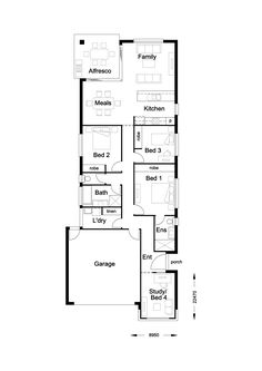 the floor plan for a two story house with three bedroom and an attached living area