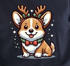 a cartoon dog with antlers on its head wearing a bow tie and sitting down