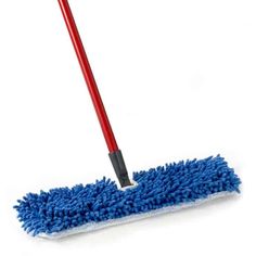 a blue dust mop on a white background