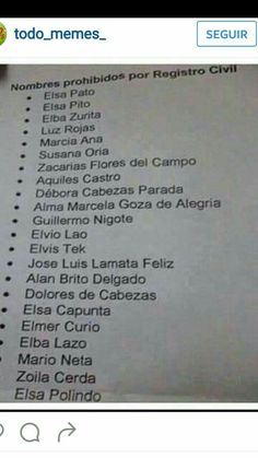 a list of names in spanish on a piece of paper