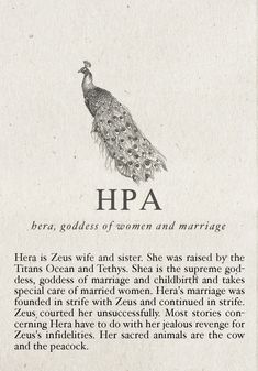 an image of a peacock with the words hpa written in black and white on it