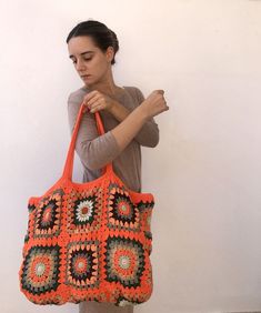 Handmade Rectangular Hobo Bag For Festival, Colorful Patchwork Rectangular Bag, Colorful Rectangular Patchwork Bags, Colorful Rectangular Beach Bag, Large Bohemian Beach Bag, Bohemian Large Capacity Beach Bag, Colorful Rectangular Beach Bags, Summer Bohemian Square Bags, Orange Summer Crochet Beach Bag