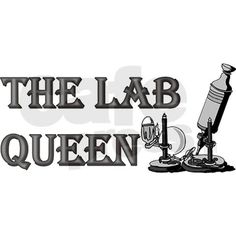 the lab queen logo with an old fashioned microphone and microscope on it's side