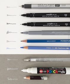 four different pens are lined up next to each other