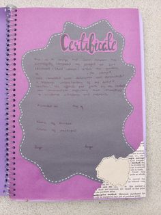 a purple notebook with the words cerfidat written in cursive writing