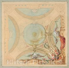 Art Print : Jules-Edmond-Charles Lachaise - Design for a Ceiling with Garland Bearing putti : Vintage Wall Art Ceiling Murals, Ceiling Art, Ceiling Detail, Classic Image, Painted Ceiling, Historical Characters, Historical Maps, Ceiling Design, Vintage Wall