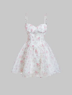 White Boho Collar Sleeveless Woven Fabric Floral,All Over Print Cami Embellished Non-Stretch  Women Clothing School Dance Dresses 7th, Floral Dress Shein, Floral White Dress, Date Night Outfit Classy, Summer Flower Dress, Dresses Cute, Moda Chic, White Short Dress, White Floral Dress