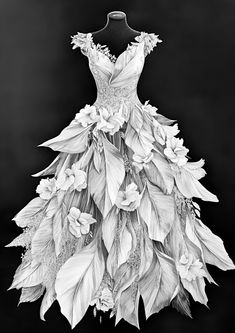 ★Botanical Dresses Coloring Book printable 2★ Beautiful ball gowns and evening dresses made from various flowers, plants, leaves and roots. Look forward to: A4 25 pages different dresses and evening dresses Flowers and plants arranged into ball gowns The fashion coloring book is a great gift for all nature and plant fans, for fashion lovers. A printed version is also available. Flower Inspired Dress Fashion, Flowers Textiles, Plant Fashion, Dresses Flowers, Diy Clothes Patterns, Flower Gown, Botanical Fashion, Paper Dresses, Fashion Coloring Book