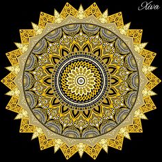 a yellow and black circular design on a black background