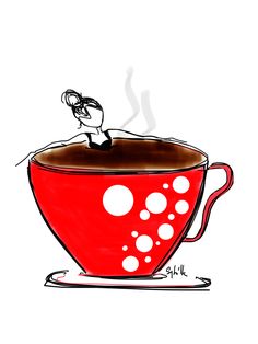 a drawing of a red coffee cup with hot chocolate in the bottom and steam coming out of it