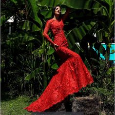 Tarik Ediz Red Dress Red Long Sleeve Evening Dress For Red Carpet, Black On Black Wedding, Dress Accessories Ideas, Stunning Dresses Gowns, Mesh Prom Dress, Tarik Ediz Dresses, Long Sleeves Dresses, Runway Ready To Wear, Bridesmaid Dresses Long Chiffon