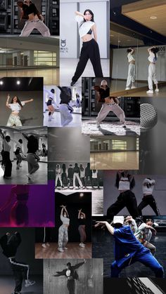 the collage shows many different images of dancers