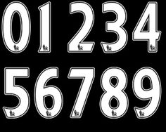 the numbers are white and have black dots on them, as well as letters that spell out