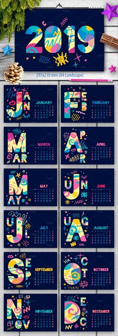 an image of a calendar with the numbers in different colors and font styles on it