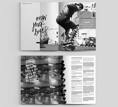 a skateboarder doing tricks on his board in the middle of an open magazine