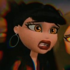 an animated image of a woman with big eyes and piercings on her ears, looking surprised