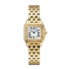 Cartier Panthere De Cartier Watch, Small Model, Quartz Movement, Yellow Gold, Diamonds WJPN0048 | Mappin and Webb Cartier Gold Watch, Cartier Watches Women, Cartier Gold, Cartier Panthere, Bracelet Love, Womens Watches Luxury, Cartier Watch, Classy Jewelry, Jewelry Lookbook