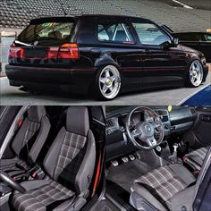 the interior and dashboard of a black car