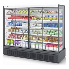 an image of a display case for drinks and juices in a supermarket or grocery store