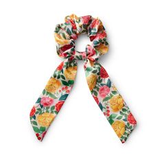 Perk up a ponytail or adorn your wrist. Our new scrunchie features our best-selling Garden Party floral and a pretty scarf tie. 100% Polyester Digitally printed 3.5" D Imported Long Scarf Tying, Icon Clothing, Scarf Tie, A Ponytail, Pretty Scarves, Wedding Engagement Gifts, Scarf Tying, Cream Lotion, Paper Roses