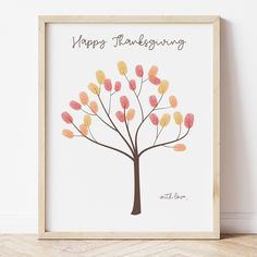 a happy thanksgiving card with a tree on it