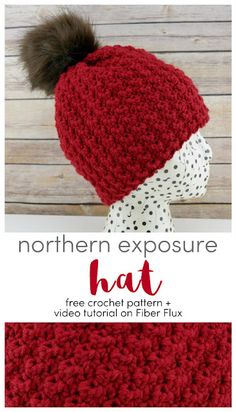 a crochet hat with a pom - pom on top and the text,