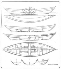 three canoes are shown in this drawing