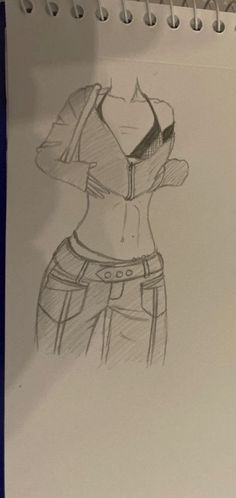 a drawing of a woman's torso in shorts and top with belt on it