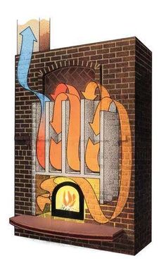 a drawing of a brick oven with flames coming out