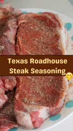 a plate with steaks and seasoning on it that says texas roadhouse steak seasoning