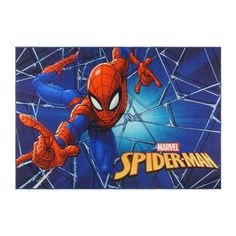 the spider - man movie poster is shown in blue and orange colors, with an image of