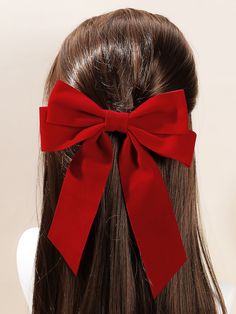 Red Casual   Corduroy Plain Geometric Chevron Alligator Hair Clip    Women Accessories Red Bow Hair Clip, Red Hair Bows, Red Bow In Hair, Red Hair Band, Red Bow Hair, Red Hair Clips, Hairstyles Casual, Red Hair Accessories, Red Hair Bow