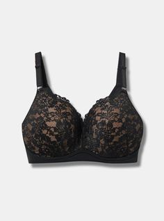 Matching Style(s): Search 41065440 FIT Plunge silhouette. Wire-free cups. Push-up padding for lift. 360° Back Smoothing® sculpts and supports. MATERIALS + CARE Lace knit fabric. 81% nylon, 19% spandex. Hand wash cold. Line dry. Imported. DETAILS Adjustable, convertible straps. Back closure. WHY WE LOVE IT The word we keep hearing is “life-changing”! Freedom from wires but with all the shape and support\. \D and of course, our incredible, patent-pending 360° Back Smoothing® technology—it all comb Black Full Coverage Bra With Removable Cups, Black Full Cup Bra With Removable Cups, Black Full Cup Stretch Bra, Black Stretch Full Cup Bra, Strapless Push Up Bra, Bra Image, New Street Style, Floral Bra, Push Up Pads