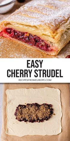 an easy cherry strudel dessert is ready to be eaten and put in the oven