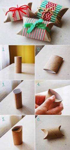 the instructions for how to make an origami gift box with paper and ribbon