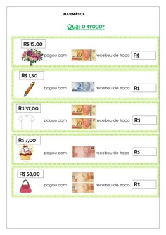 a printable spanish worksheet for kids to learn how to read the money