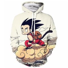 Goku On Nimbus 3D Shirts. $45.99 BUY NOW! Goku On Nimbus, Kid Goku, Harajuku Sweatshirt, Long Sleeve Outerwear, Dragon Ball Goku, Anime Hoodie, Dragon Ball Art, Diy For Girls