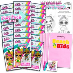 the package includes coloring books, markers and stickers for children's play packs