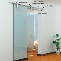 an open sliding glass door with instructions on how to install it