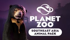 a black bear standing in front of a purple background with the words planet zoo southeast asia animal pack