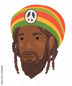 a man with dreadlocks and a peace sign on his head wearing a hat