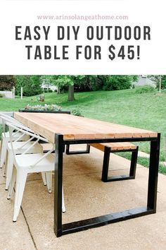 an outdoor table for $ 45 with the text easy diy outdoor table for $ 495