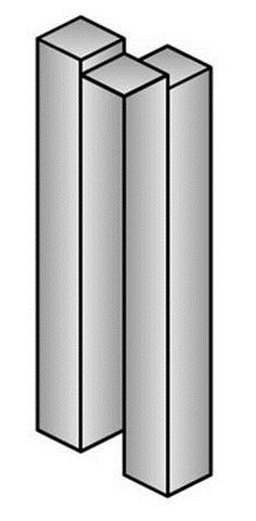 two tall metal poles are shown against a white background and one is in the shape of a rectangle