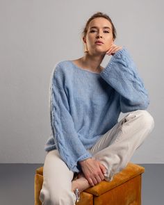 blue alpaca wool cable knit sweater women, premium quality knitwear, chunky knit sweater, crochet sweater, knitted sweater, fall clothing     DETAILS 🧶 * 100% handmade * Super Baby Alpaca 76%  + Merino 14% Polyamide 10% * 9+ colors are available  * Sizes can be customized and slightly adjusted per your shape * NOT itchy yarn. Premium-quality knitwear ✔️ Please bear in mind that knitted clothing offers excellent stretch and conforms to the shape of your body  ✔️Color tones can vary due to your l Knit Sweater Women, Woolen Clothes, Cable Knit Sweater Womens, Oversized Outfit, Sweater Crochet, Fall Clothing, Chunky Knit Sweater, Oversized Knitted Sweaters, Knit Sleeve