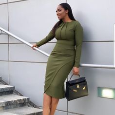 Professional Outfits Women Dresses Dresses, Office Dresses For Women Work Attire, Army Green Dresses, Army Green Dress Outfit, Female Wears, Office Wears, Work Attire Women, Tailored Fashion