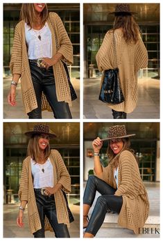 Chic Brown Knit Outerwear, Trendy Brown Open Knit Sweater, Knitted Cardigan For Fall Day Out, Non-stretch Brown Outerwear For Spring, Knitted Brown Sweater Coat For Spring, Brown Knitted Sweater Coat For Spring, Knitted Brown Cardigan For Spring, Brown Knitted Cardigan For Spring, Beige Open Knit Sweater For Fall