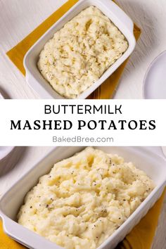 buttermilk mashed potatoes in a white dish