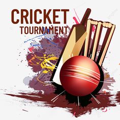 a cricket ball and bat with paint splatters on the background png clipart